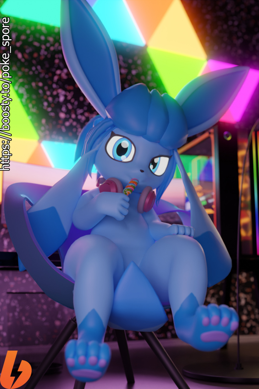 3d_(artwork) 9:16 animal_genitalia anthro anthrofied blender_(artwork) blender_cycles blue_body blue_eyes camera_view candy dessert digital_media_(artwork) eating eeveelution feet female female/female food generation_2_pokemon generation_4_pokemon genitals glaceon hi_res hindpaw nintendo paws pokemon pokemon_(species) sawert sitting solo