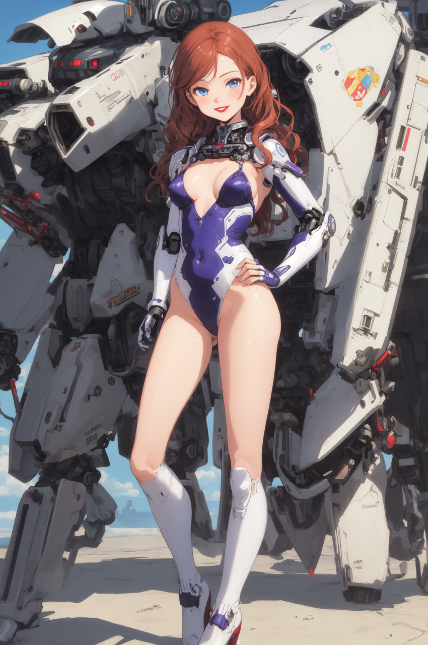 ai-generated female highres lipstick long_hair makeup mecha non-web_source original pixai robot smile standing