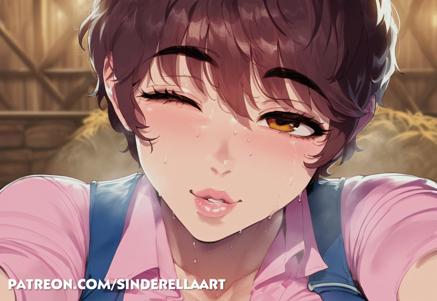 ai_generated busty commission curvaceous farmer farmgirl female idolmaster idolmaster_cinderella_girls oikawa_shizuku patreon patreon_url patreon_username shizuku_oikawa sinderellaart tease teasing thick voluptuous voluptuous_female wink winking