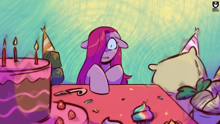 16:9 cake clothing cupcake dessert earth_pony equid equine female feral food friendship_is_magic hair hasbro hat headgear headwear hi_res horse madame_le_floure_(mlp) mammal mr._turnip_(mlp) my_little_pony party_hat pink_body pink_hair pinkamena_(mlp) pinkie_pie_(mlp) plant pony redxbacon rock rocky_(mlp) sack solo straight_hair turnip vegetable widescreen