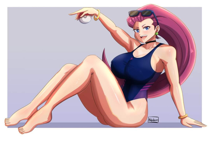 angelox27 ass breasts jessie_(pokemon) large_breasts long_hair poke_ball pokemon pokemon_(creature) red_hair swimsuit team_rocket