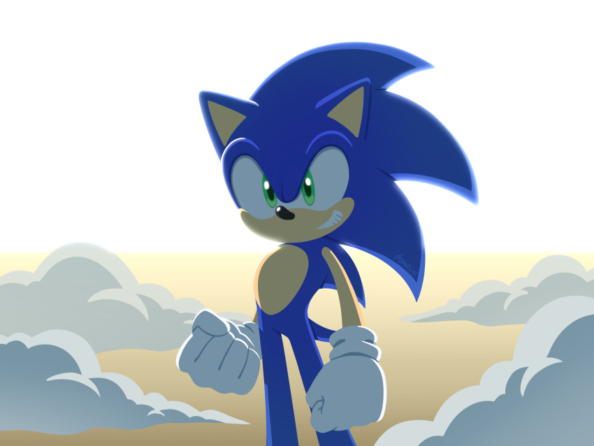 5_fingers anthro black_nose blue_body blue_fur clothing countershade_fur countershading eulipotyphlan fingers fist fronkus fur gloves green_eyes grin grinning_at_viewer handwear hedgehog hi_res looking_at_viewer male mammal redraw sega shaded signature simple_background simple_shading smile smiling_at_viewer smirk smirking_at_viewer solo sonic_the_hedgehog sonic_the_hedgehog_(series) sonic_x standing tan_body tan_countershading tan_fur toony white_clothing white_gloves white_handwear