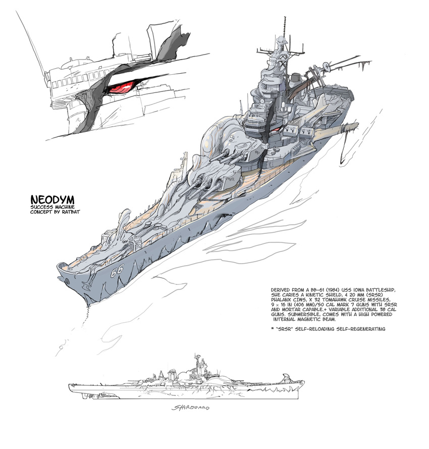 aircraft airplane alien battleship dire_machine dire_ship dire_vehicle dire_watercraft english_text female gun hi_res large_female living_machine living_ship living_vehicle living_watercraft machine nanomachines navy not_furry ranged_weapon ratbat red_eyes ship solo teeth text u.s._navy uss_iowa vehicle warship watercraft weapon