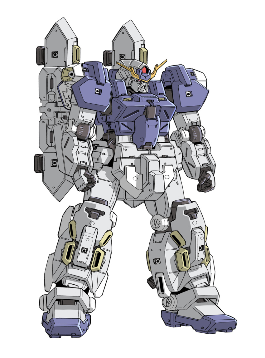 bull-g clenched_hands gundam gundam_thunderbolt highres mecha mobile_suit no_humans official_art red_eyes robot sakura_mizuki_(artist) science_fiction solo standing v-fin white_background