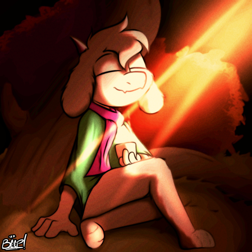 1:1 anthro beep! beverage bovid calm caprine clothing container cup deltarune digital_media_(artwork) fur goat happy hi_res hot_drink light light_beam male mammal nature nature_background plant ralsei relaxed_expression relaxing restricted_palette scarf shirt shrub sitting sitting_on_ground smile solo sun sunbeam sunlight tea topwear tree tunic undertale_(series) wool_(fur)