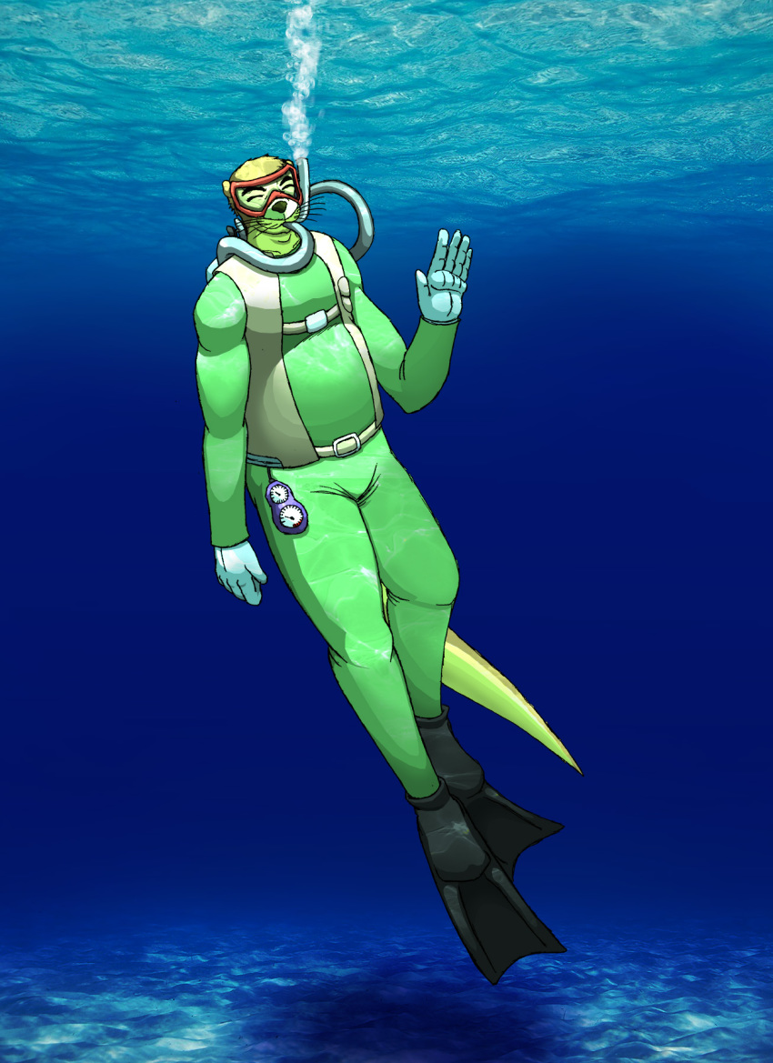 2015 anthozoan anthro augensinum bottomwear bubble closed_eyes clothed clothing cnidarian colored coral coral_reef digital_drawing_(artwork) digital_media_(artwork) diving_mask eyewear footwear fur geoffrey gesture gloves goggles green_eyes growling handwear hi_res looking_at_viewer male mammal marine mask mustelid otter outside oxygen_tank photo_background photography_(artwork) sand scuba scuba_gear sea sea_floor seaside shadow simple_background sky slightly_chubby smile smiling_at_viewer snorkel solo standing swimming_fins swimwear topwear underwater water waving wetsuit