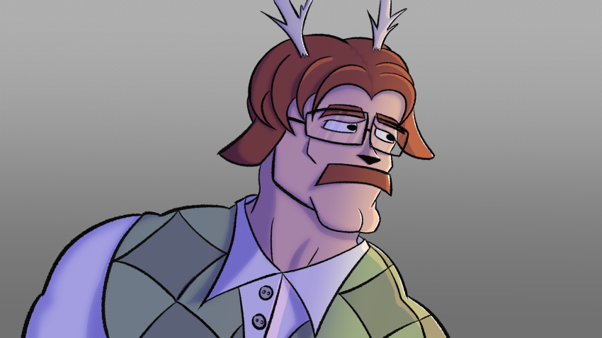 16:9 chad_(meme) deer eyewear facial_hair frizzmake glasses hi_res horn male mammal meme moustache muscular renita_reed_(character) solo widescreen