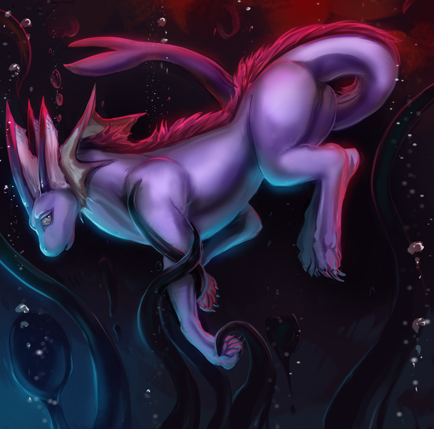 absurd_res alternate_color ambiguous_gender asphyxiation castor castor_the_vaporeon corruption drowning eeveelution eternatus feral generation_1_pokemon generation_8_pokemon glowing hi_res implied_drowning legendary_pokemon nintendo pokemon pokemon_(species) purple_body sinking size_difference solo teeth tentacle vaporeon