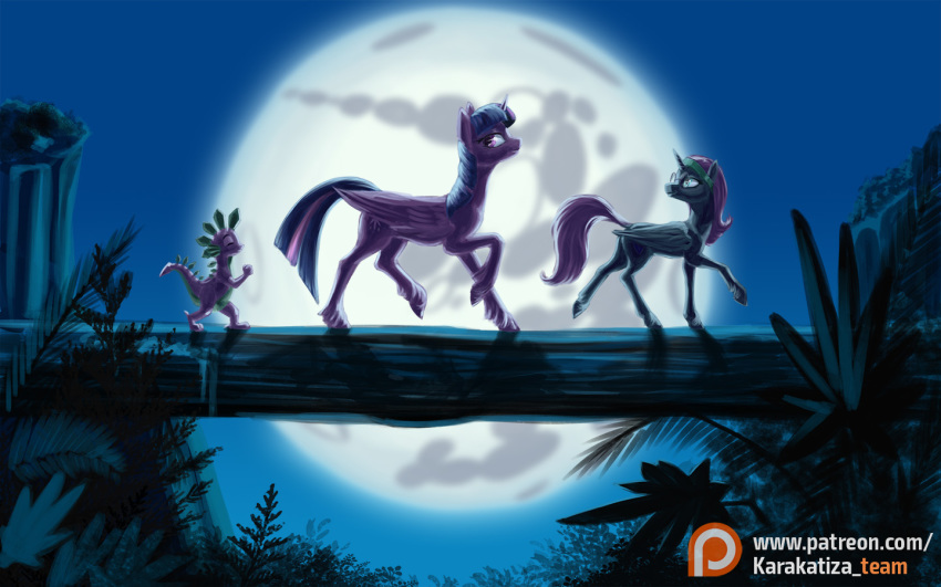 16:10 accessory alicorn disney dragon equid equine eyewear fan_character friendship_is_magic glasses group hakuna_matata hasbro headband horn horse kirillk long_tail mammal moon my_little_pony mythological_creature mythological_equine mythological_scalie mythology night nyx_(mlp) parody past_sins_(fanfic) pony purple_head reptile scalie spike_(mlp) tail text the_lion_king twilight_sparkle_(mlp) url widescreen wings