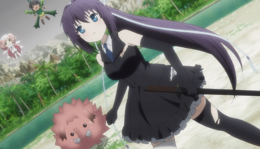 anime_screenshot blue_eyes chibi-moth konohana_lucia necktie ponytail purple_hair rewrite