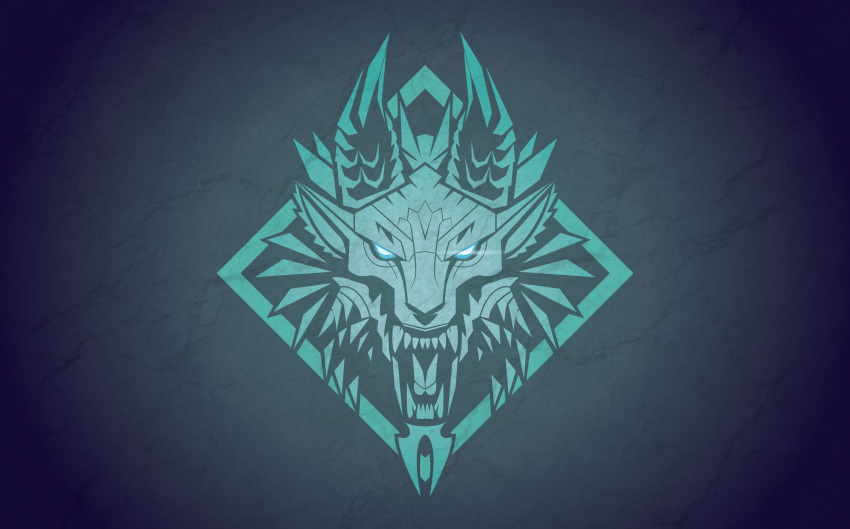 absurdres angry highres logo monster monster_hunter:_world monster_hunter_(series) no_humans open_mouth simple_background symbol tacuyanjun teeth the_witcher_(series) the_witcher_3 wolf zinogre