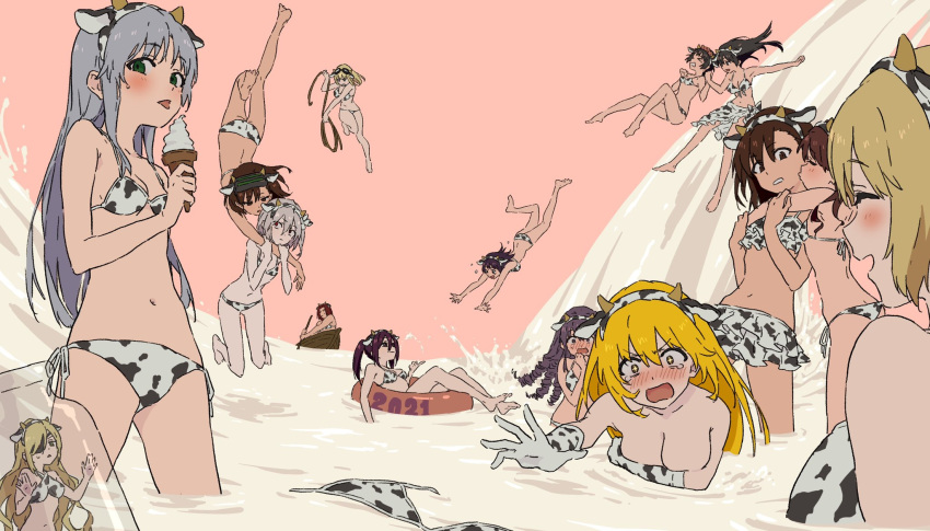 1boy 2021 6+girls :p accelerator_(toaru_majutsu_no_index) afloat albino animal_ears animal_print annotated arms_around_neck bikini bikini_skirt black_hair blonde_hair boat bottle breasts bright_pupils brown_eyes brown_hair closed_eyes commentary cow_ears cow_horns cow_print cow_print_bikini criss-cross_halter crossdressing drill_hair elbow_gloves eyepatch fairy fake_animal_ears fake_horns falling flower flower_wreath food frown gloves goggles goggles_on_head green_eyes grey_hair halterneck head_wreath highres hokaze_junko holding holding_food holding_hands horns hug ice_cream_cone in_bottle in_container index_(toaru_majutsu_no_index) innertube itsuwa jumping kouzaku_mitori large_breasts long_hair looking_at_viewer medium_hair milk milk_bath mini_person minigirl misaka_imouto misaka_mikoto multiple_girls new_year night_vision_device open_mouth orsola_aquinas othinus pink_background print_bikini print_gloves puckered_lips reaching reaching_towards_viewer rowboat saten_ruiko shirai_kuroko shokuhou_misaki short_hair siblings side-tie_bikini_bottom silvia_(toaru_majutsu_no_index) simple_background sisters small_breasts smile sparkling_eyes standing star-shaped_pupils star_(symbol) stiyl_magnus suzushina_yuriko sweatdrop swim_ring swimsuit symbol-shaped_pupils tearing_up teruya_(6w6y) toaru_kagaku_no_railgun toaru_kagaku_no_railgun_t toaru_majutsu_no_index toaru_majutsu_no_index:_new_testament tongue tongue_out twintails uiharu_kazari unworn_bikini unworn_bikini_top wardrobe_malfunction water watercraft waterfall white_bikini white_gloves wreath yellow_eyes yellow_pupils yuri