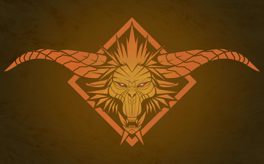 absurdres highres horns logo monkey monster monster_hunter:_world monster_hunter_(series) no_humans open_mouth rajang simple_background symbol tacuyanjun teeth the_witcher_(series) the_witcher_3