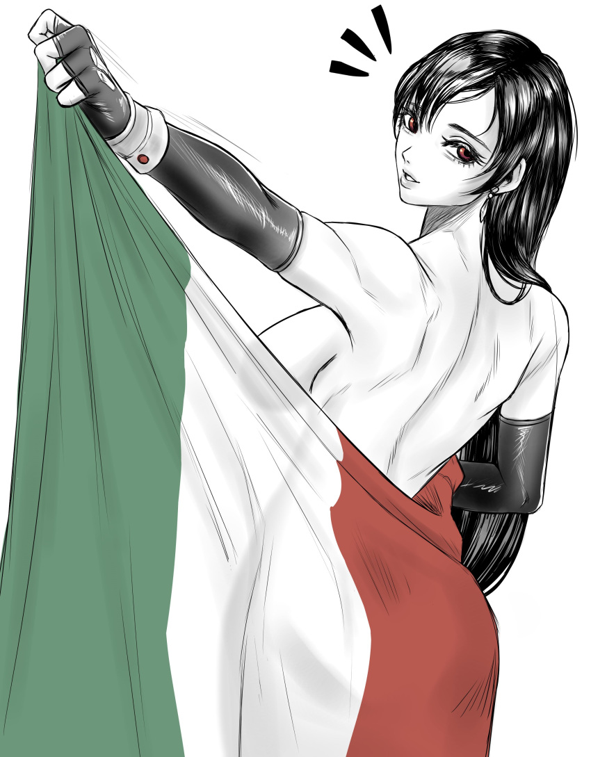 busty elbow_gloves female female_focus female_only final_fantasy final_fantasy_vii hourglass_figure italian_flag italian_senate_hack lewdybug meme monochrome sideboob tifa_lockhart wide_hips