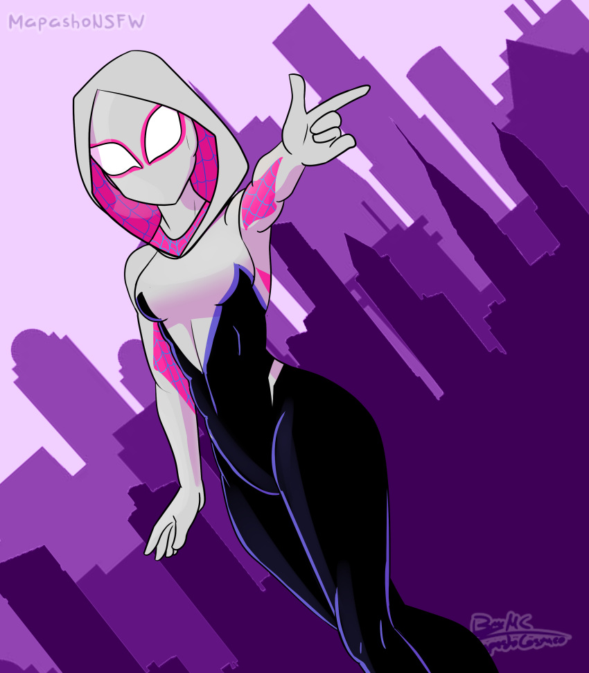 1girls clothed_female gwen_stacy human human_only mapashonsfw marvel marvel_comics mask medium_breasts solo solo_female spider-gwen spider-man:_into_the_spider-verse spider-man_(series) superheroine thick_thighs tight_clothing