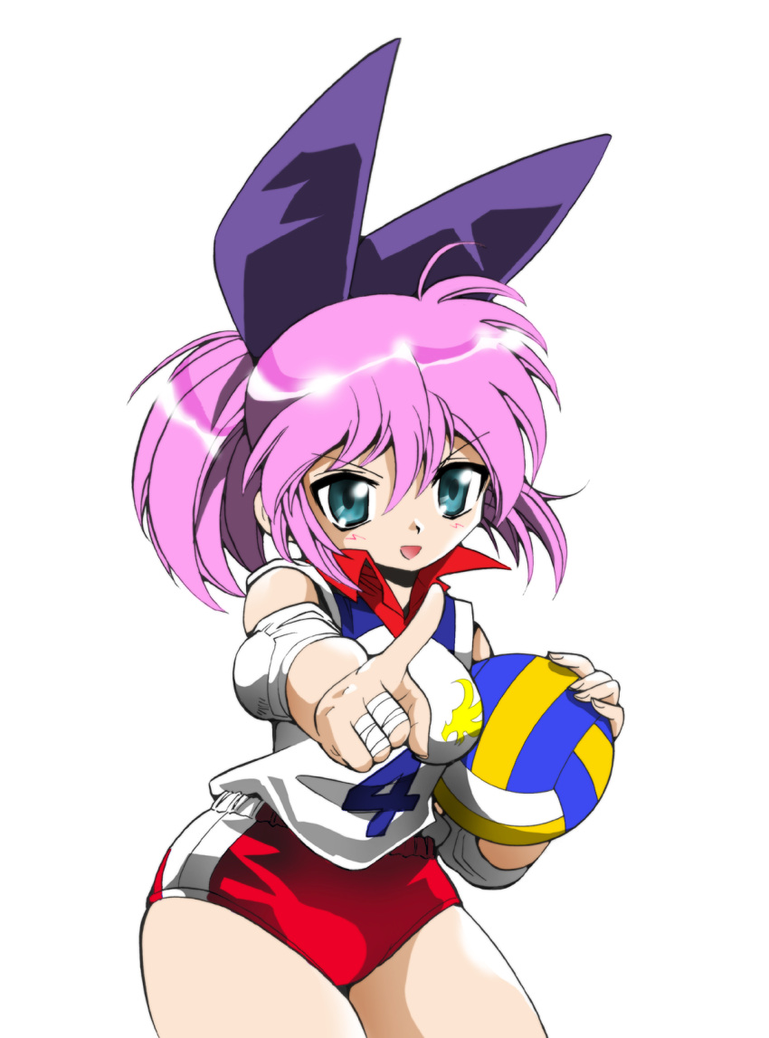 ball buruma female highres jyobare pointing recolor shirai_sanjirou simple_background tsubame_(jyobare) volleyball