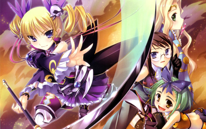 4girls highres kakuka_(koihime_musou) kantaka koihime_musou multiple_girls photoshop_(medium) sousou_(koihime_musou) teiiku ten'i weapon