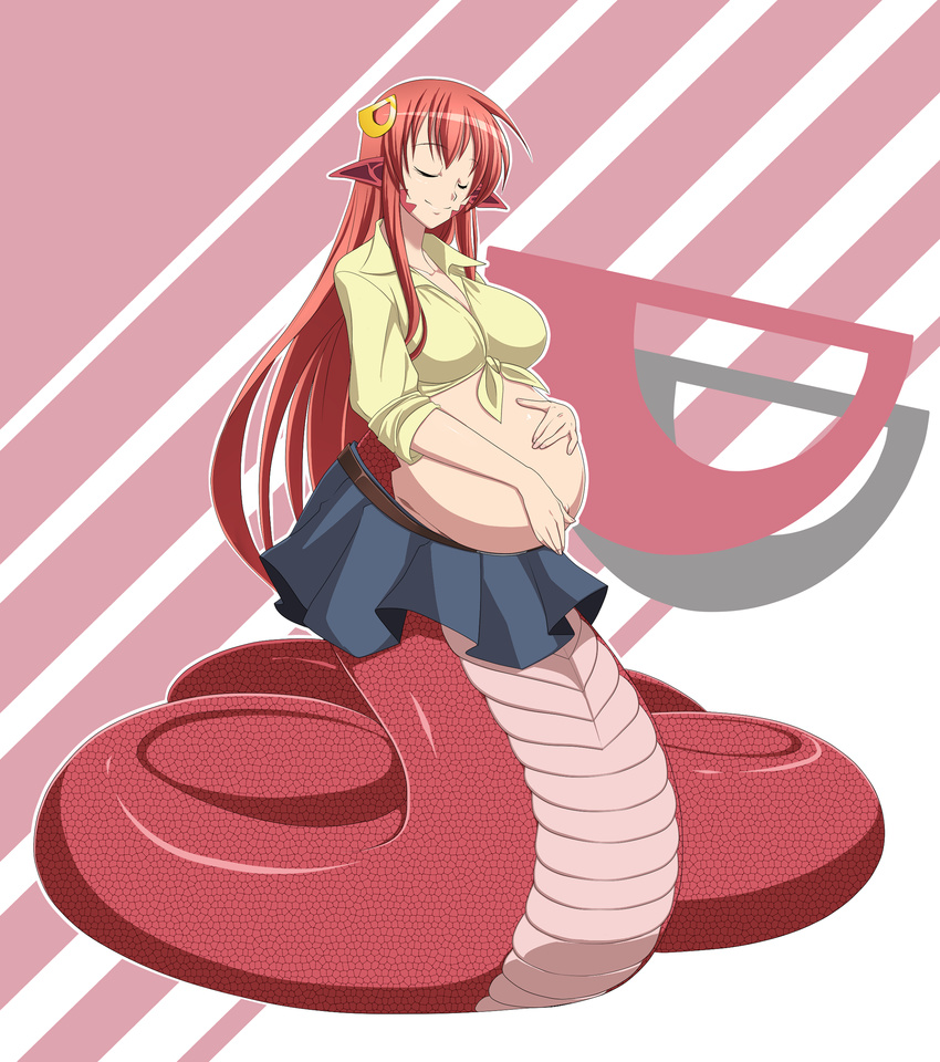 breasts female lamia miia_(monster_musume) monster_girl monster_musume_no_iru_nichijou pregnant red_hair saburox solo