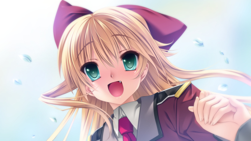 blonde_hair charlotte_tiger close game_cg green_eyes itoshii_kanojo_no_mamorikata oerba_yun_fang petals seifuku senomoto_hisashi