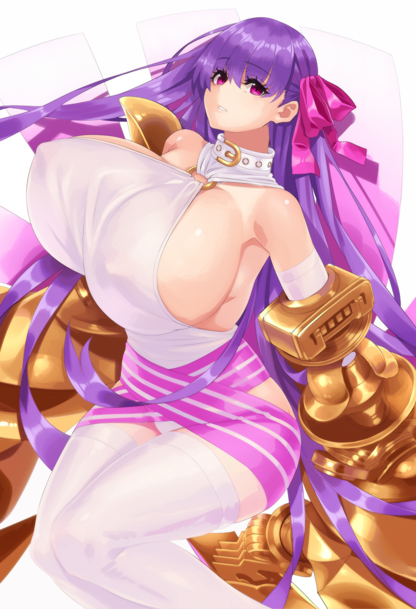 bad_id bad_twitter_id bare_shoulders blush bow breasts claws collar covered_nipples fate/extra fate/extra_ccc fate/grand_order fate_(series) female hair_ribbon hayama_kazusa highres huge_breasts long_hair looking_at_viewer passionlip_(fate) passionlip_(third_ascension)_(fate) purple_eyes purple_hair revision ribbon solo thick_thighs thighs very_long_hair