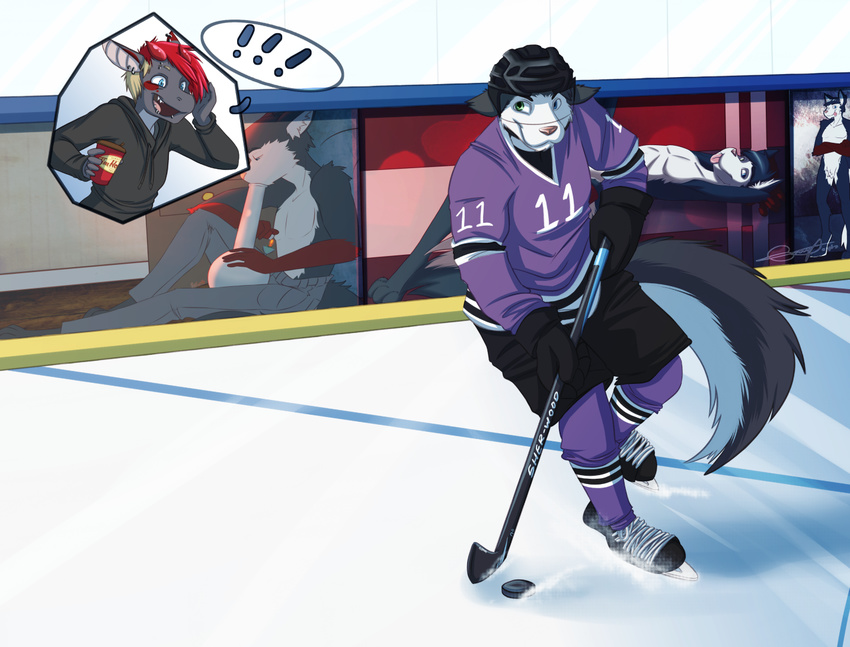 2017 anthro armor blue_eyes canid canine canis clothing competition_number digital_media_(artwork) domestic_dog equipment fur green_eyes hair headgear helmet heterochromia hockey hockey_helmet hockey_stick husky ice_hockey jake_the_huskeh jersey male mammal nordic_sled_dog number number_on_clothing number_on_jersey number_on_topwear number_print print_clothing print_jersey print_topwear rekz solo spitz sport stick topwear