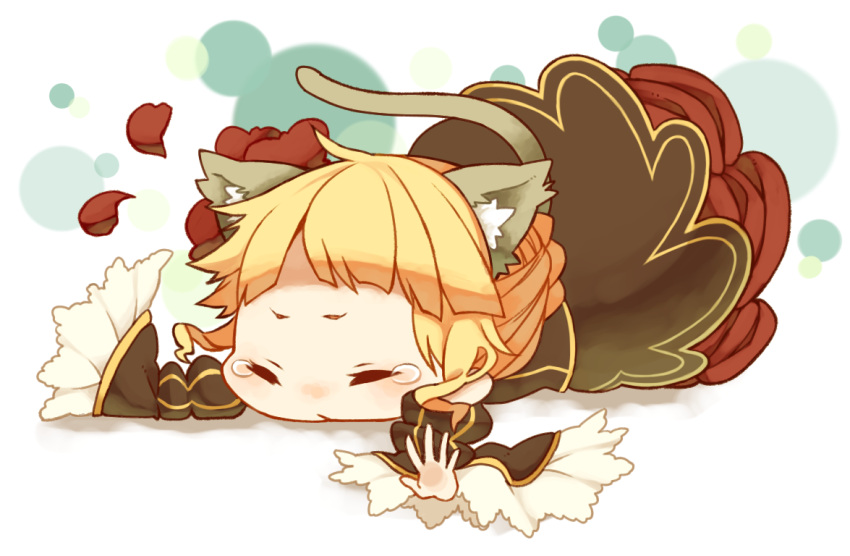 animal_ears beatrice blonde_hair chibi dress flowers kouichirou long_hair rose tail tears umineko_no_naku_koro_ni