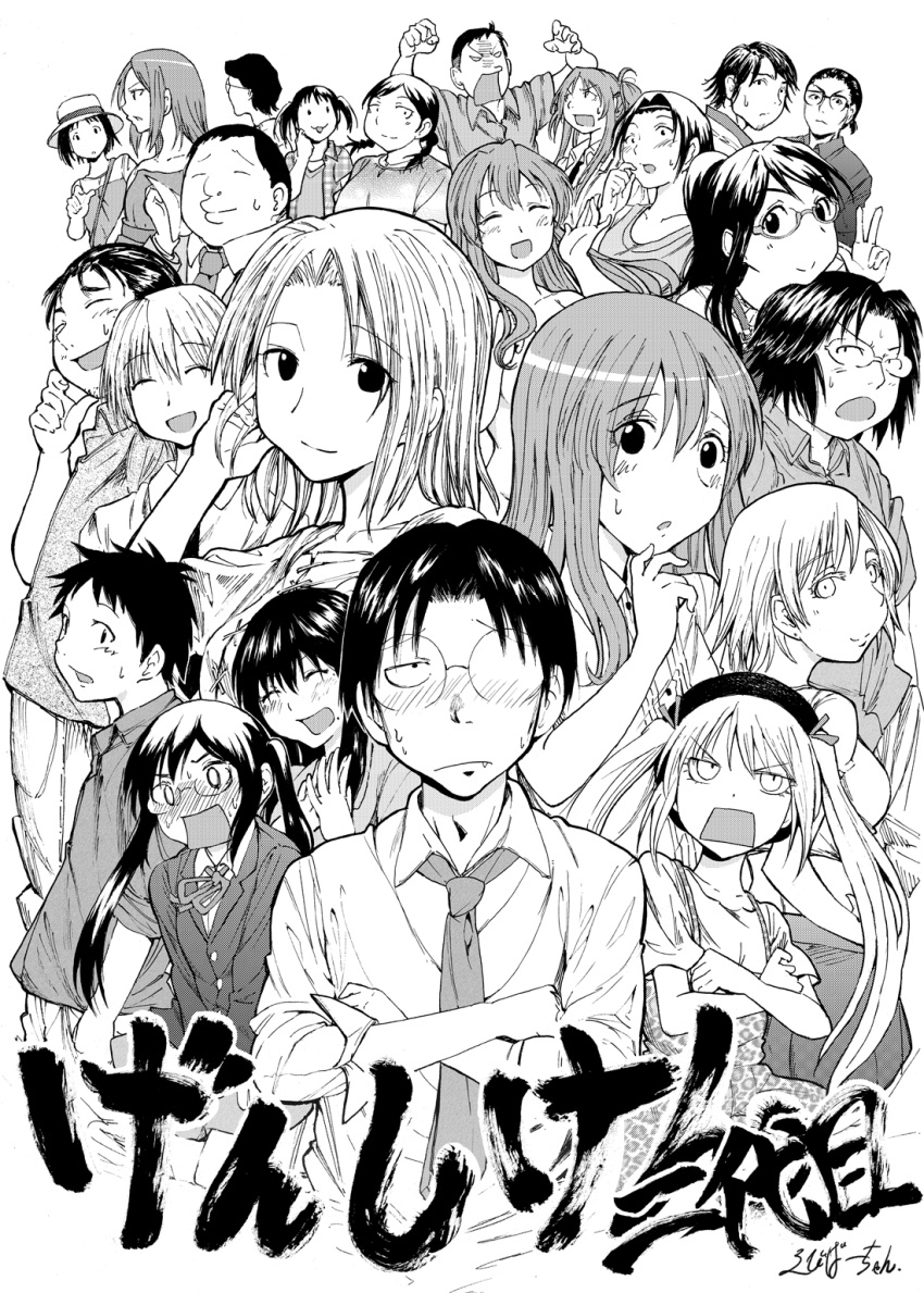 6+boys 6+girls 801-chan_(genshiken) angela_burton asada_naoko blush closed_eyes commentary_request cosplay ebibaachan everyone genshiken glasses greyscale harima_(genshiken) hat hato_kenjirou highres kasukabe_saki kousaka_makoto kuchiki_manabu kugayama_mitsunori madarame_harunobu mikami_(genshiken) mob_face mole mole_under_eye mole_under_mouth monochrome multiple_boys multiple_girls nakajima_yuuko oerba_yun_fang ogiue_chika ohno_kanako otaku otaple otoko_no_ko photoshop_(medium) sasahara_kanji sasahara_keiko shigeta_mina shodai_kaichou signature susanna_hopkins sweatdrop tanaka_souichirou translation_request yabusaki_kumiko yajima_mirei yoshitake_rika yoshitake_risa