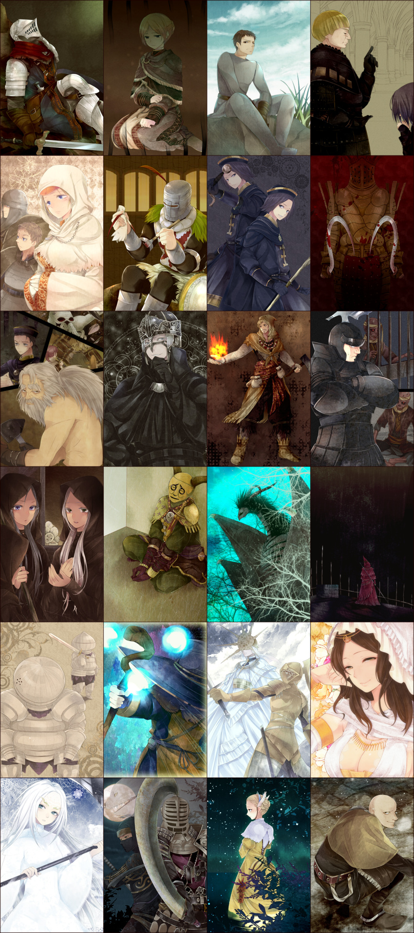 6+boys 6+girls absurdres alvina_of_the_darkroot_wood anastacia_of_astora andre_of_astora animification armor bad_id bad_pixiv_id bald berenike_knight big_hat_logan blonde_hair blood blue_eyes brown_hair capelet chaos_witch_quelaag crestfallen_merchant crestfallen_warrior dark_souls_(series) dark_souls_i dark_sun_gwyndolin darkmoon_knightess domhnall_of_zena dragon dusk_of_oolacile eingyi everlasting_dragon fire full_armor fur gauntlets giant_blacksmith griggs_of_vinheim hammer hat helmet highres hood horns ingward_(dark_souls) knight knight_lautrec_of_carim knight_of_astora_oscar laurentius_of_the_great_swamp long_hair moon multiple_boys multiple_girls nico_of_thorolund ninja ocha_(hutuumikan) oswald_of_carim patches_(from_software) petrus_of_thorolund pink_hair priscilla_the_crossbreed purple_hair queen_of_sunlight_gwynevere quelaag's_sister rhea_of_thorolund rickert_of_vinheim robe scythe shield shiva_of_the_east shotel sieglinde_of_catarina siegmeyer_of_catarina skeleton solaire_of_astora staff sun_symbol sword undead undead_merchant_(female) undead_merchant_(male) vamos vince_of_thorolund visor_(armor) weapon white_hair wings