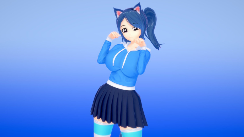 1girl 3d 3d_(artwork) blue_hair catgirl female female_only fully_clothed koikatsu light-skinned_female looking_at_viewer original_character posing rasmusnsfw47