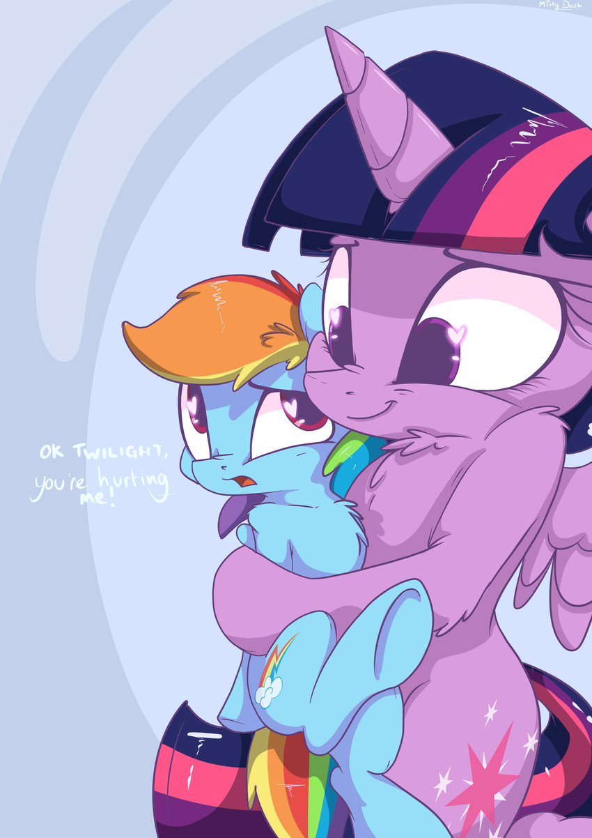 2015 absurd_res alicorn blue_body blue_fur duo equid equine feathered_wings feathers female feral friendship_is_magic fur hair hasbro heart_eyes heart_symbol hi_res horn hug mammal mistydash multicolored_hair my_little_pony mythological_creature mythological_equine mythology pegasus purple_body purple_fur purple_hair rainbow_dash_(mlp) rainbow_hair smile twilight_sparkle_(mlp) two_tone_hair wings