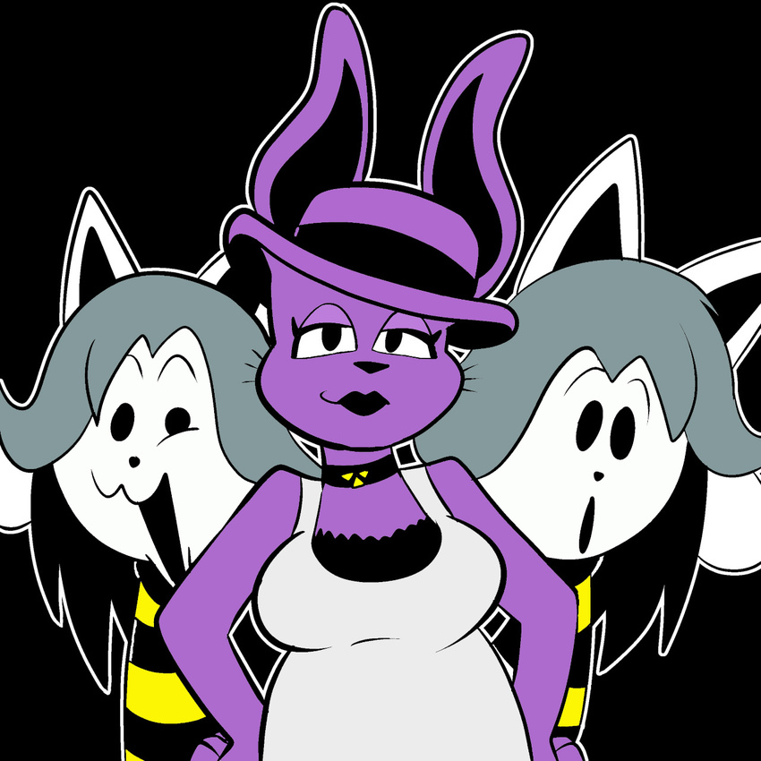 1:1 anthro clothed clothing felid female fur group hi_res lagomorph leporid mammal rabbit rabbit_shopkeeper simple_background smile tem temmie_(undertale) trio undertale undertale_(series) white_body white_fur