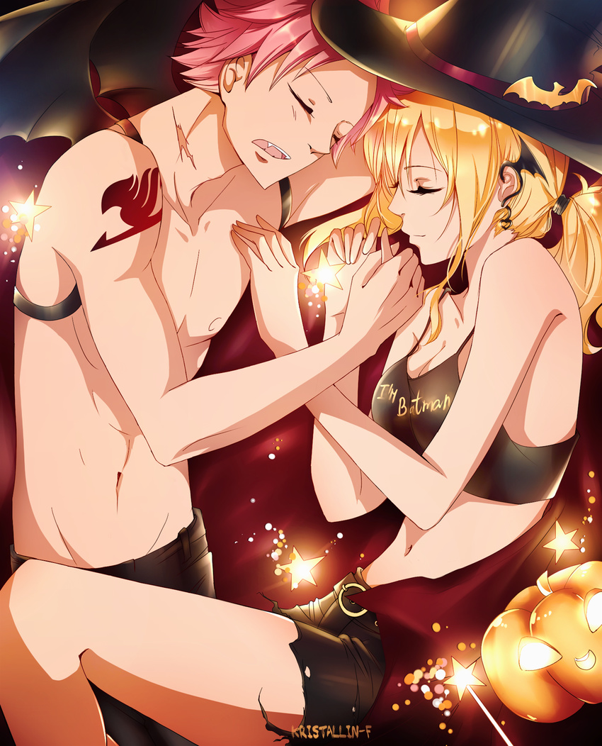 cleavage fairy_tail halloween kristallin-f lucy_heartfilia natsu_dragneel wings