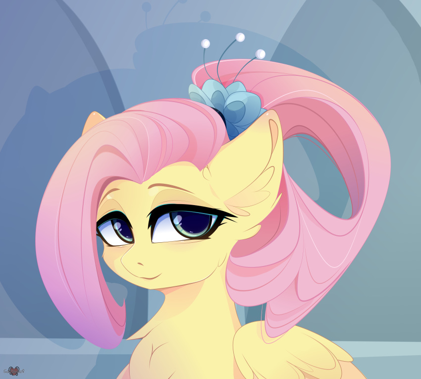 2019 absurd_res equid equine feathered_wings feathers female feral fluttershy_(mlp) friendship_is_magic hair hasbro hi_res looking_at_viewer mammal my_little_pony mythological_creature mythological_equine mythology pegasus solo wings xsatanielx