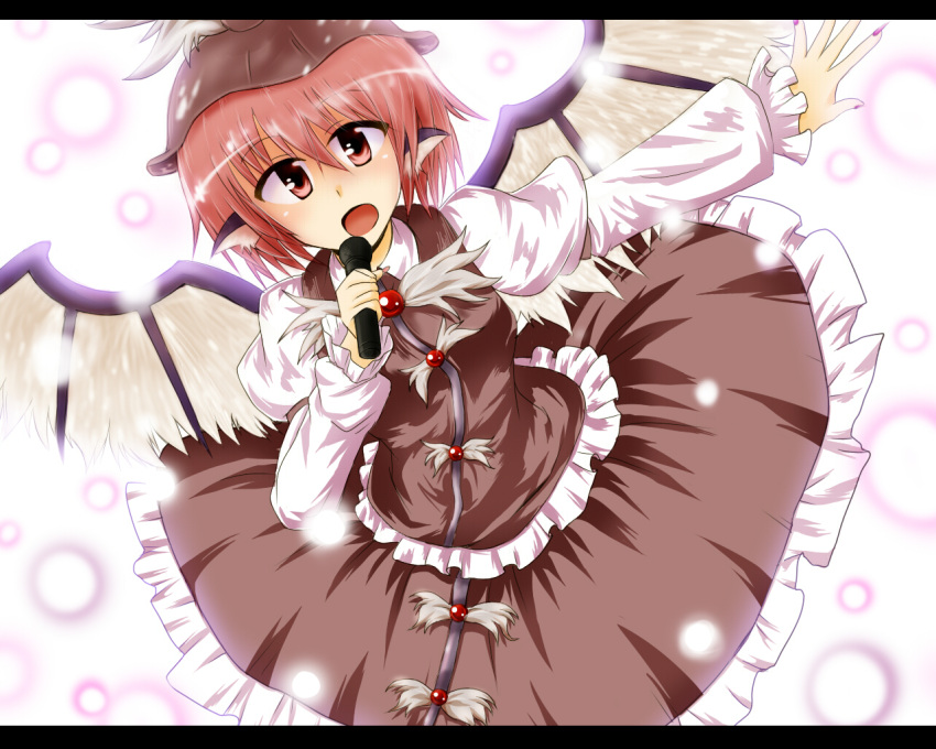 animal_ears bad_id bad_pixiv_id female hat letterboxed microphone mystia_lorelei short_hair solo touhou wedge_(tyrl_stride) wings