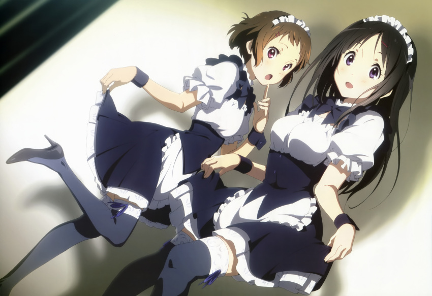 chitanda_eru hyouka ibara_mayaka maid nyantype skirt skirt_lift stockings