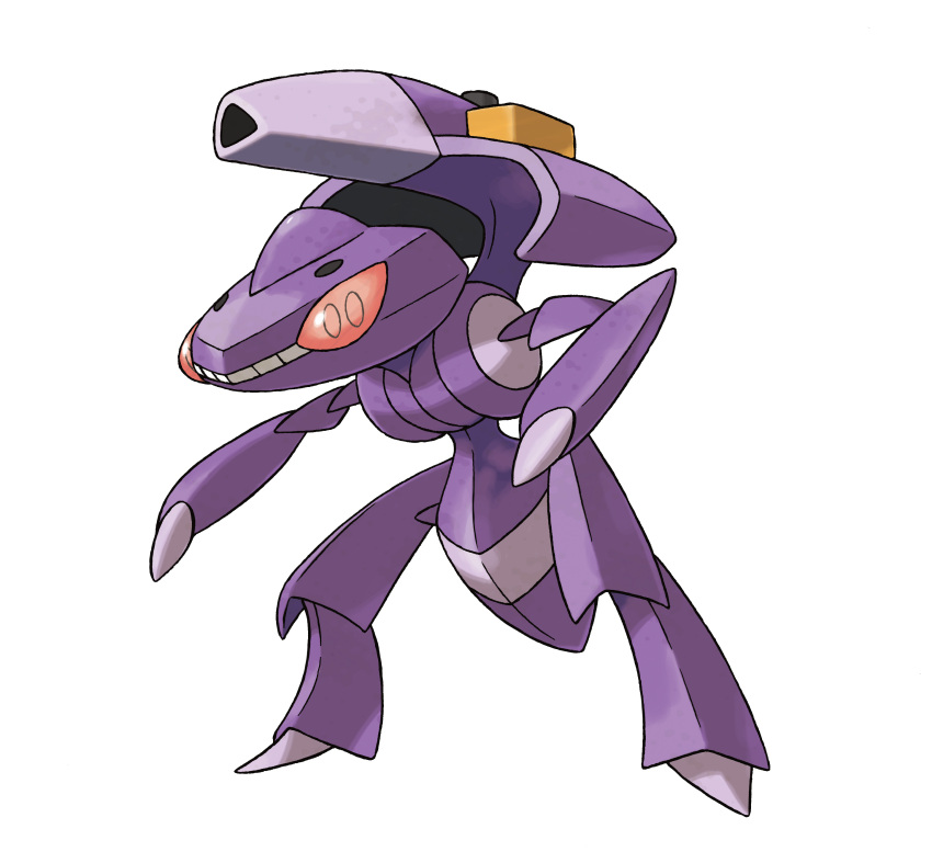 absurdres cannon genesect highres insects no_humans official_art pokemon red_eyes simple_background solo sugimori_ken