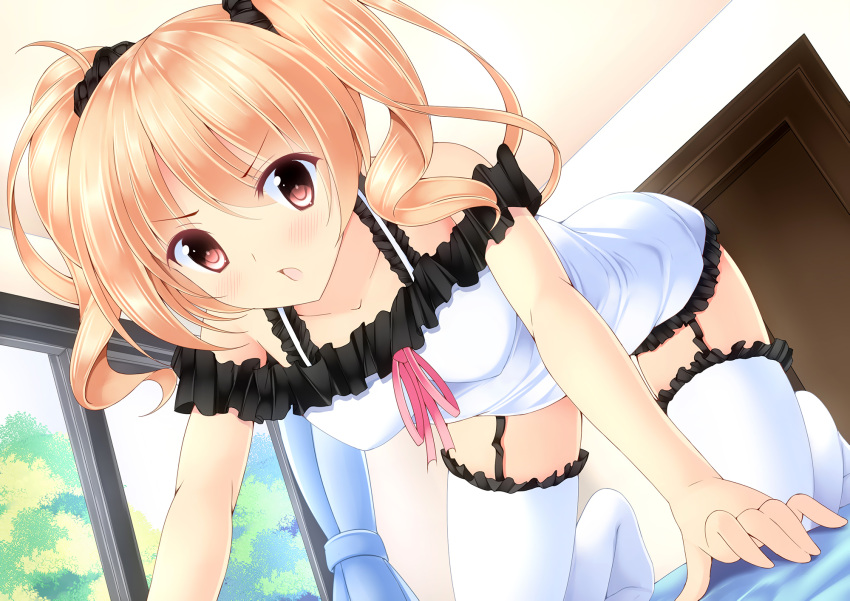 azure_(capriccio) bed blonde_hair blush original thighhighs twintails