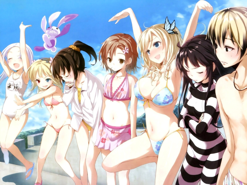 bikini boku_wa_tomodachi_ga_sukunai buriki hasegawa_kobato hasegawa_kodaka kashiwazaki_sena kusunoki_yukimura long_hair mikazuki_yozora navel shiguma_rika short_hair swimsuit takayama_maria trap