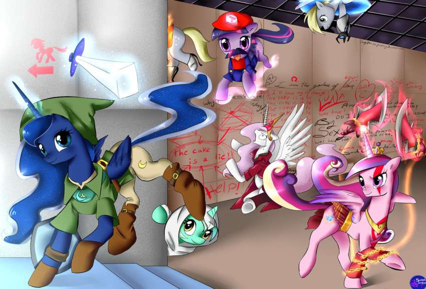 alicorn crossover crown daughter_of_fantasy derpy_hooves equid equine female friendship_is_magic god_of_war hair hasbro headgear horn horse kratos link lyra_heartstrings_(mlp) mammal mario mario_bros melee_weapon my_little_pony mythological_creature mythological_equine mythology nintendo pegasus pony portal_(series) princess princess_cadance_(mlp) princess_celestia_(mlp) princess_luna_(mlp) royalty smile sony_corporation sony_interactive_entertainment sword the_legend_of_zelda tiara twilight_sparkle_(mlp) unicorn valve weapon wings