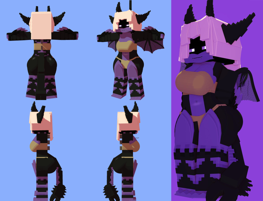 1girls 3d anilem_(mjbt) big_ass big_butt character commission dragon_girl dragon_tail ender_dragon female melinajbt mine-imator minecraft model monster monster_girl nonude nude outside purple_and_black_body purple_eyes tagme white_hair