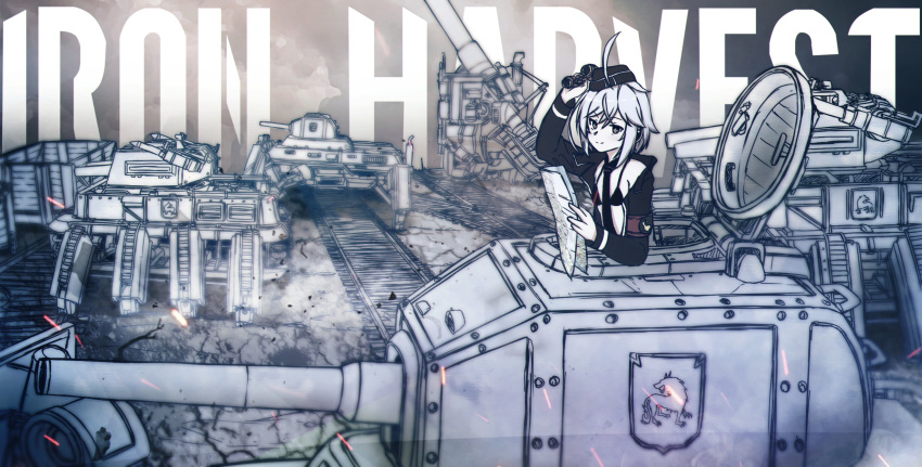 alternate_universe artillery c96_(girls'_frontline) cannon crossover dieselpunk english_commentary female girls'_frontline highres howitzer iron_harvest map mecha military military_uniform military_vehicle motor_vehicle multiple_legs robot spider_tank tank trench uniform world_war_i xandier59