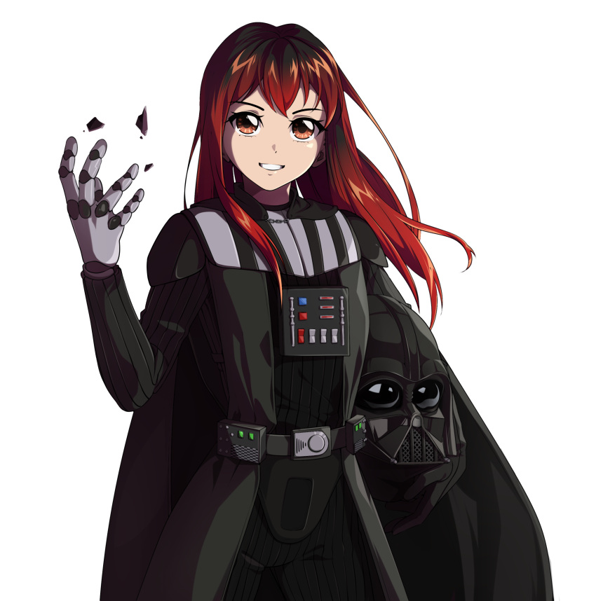 absurdres cosplay darth_vader darth_vader_(cosplay) epic_fail_project erica_naito female highres mechanical_arms mechanical_parts original red_hair self-upload single_mechanical_arm solo star_wars transparent_background