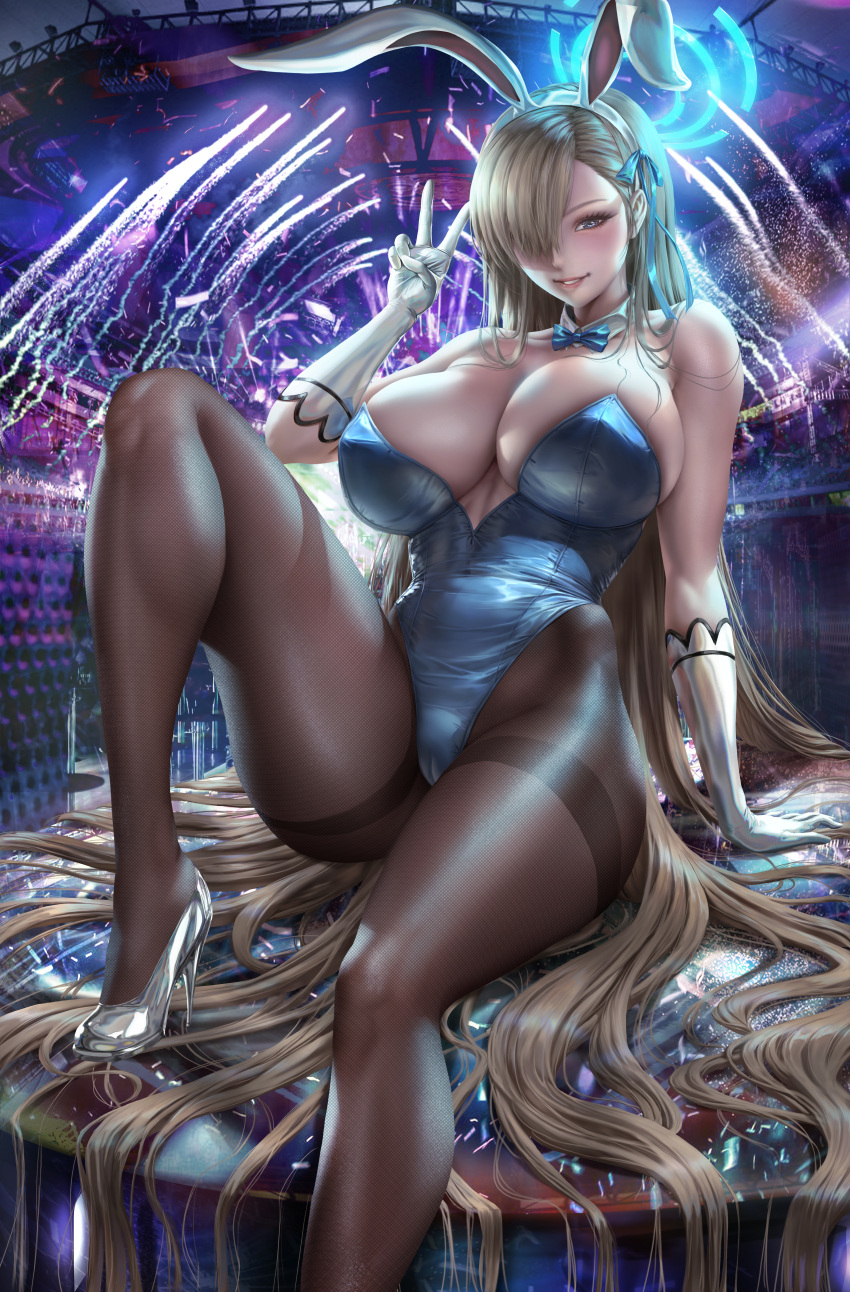 1girls absurd_res absurdly_long_hair arm_length_gloves arm_support asuna_(blue_archive) asuna_(bunny)_(blue_archive) bangs bare_shoulders big_breasts big_thighs blonde_hair blue_archive blue_eyes bowtie bowtie_collar breasts bunny_ears bunny_girl bunnysuit busty cleavage clothing collar cute_face detached_collar extremely_large_filesize extremely_long_hair female female_focus female_only fit fit_female gloves hair_ornament hair_over_one_eye hair_ribbon heels high_resolution highres hips huge_breasts huge_filesize large_breasts large_filesize legs lexaiduer long_hair looking_at_viewer pale-skinned_female pale_skin pantyhose peace_sign ribbon shoes silver_heels slim_girl smile smiling solo solo_focus thick_thighs thighs thunder_thighs toned toned_female v v_sign very_long_hair wide_hips