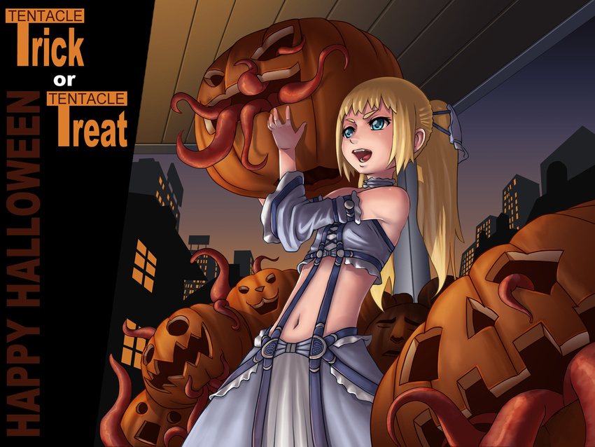 blonde_hair blue_eyes dress female halloween highres jigoku_inu long_hair original pumpkin solo tentacle tentacles_princess_arameru twintails