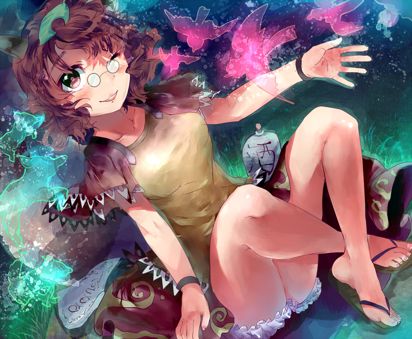 blush brown_hair futatsuiwa_mamizou glasses hoshika_ranoe short_hair touhou wink