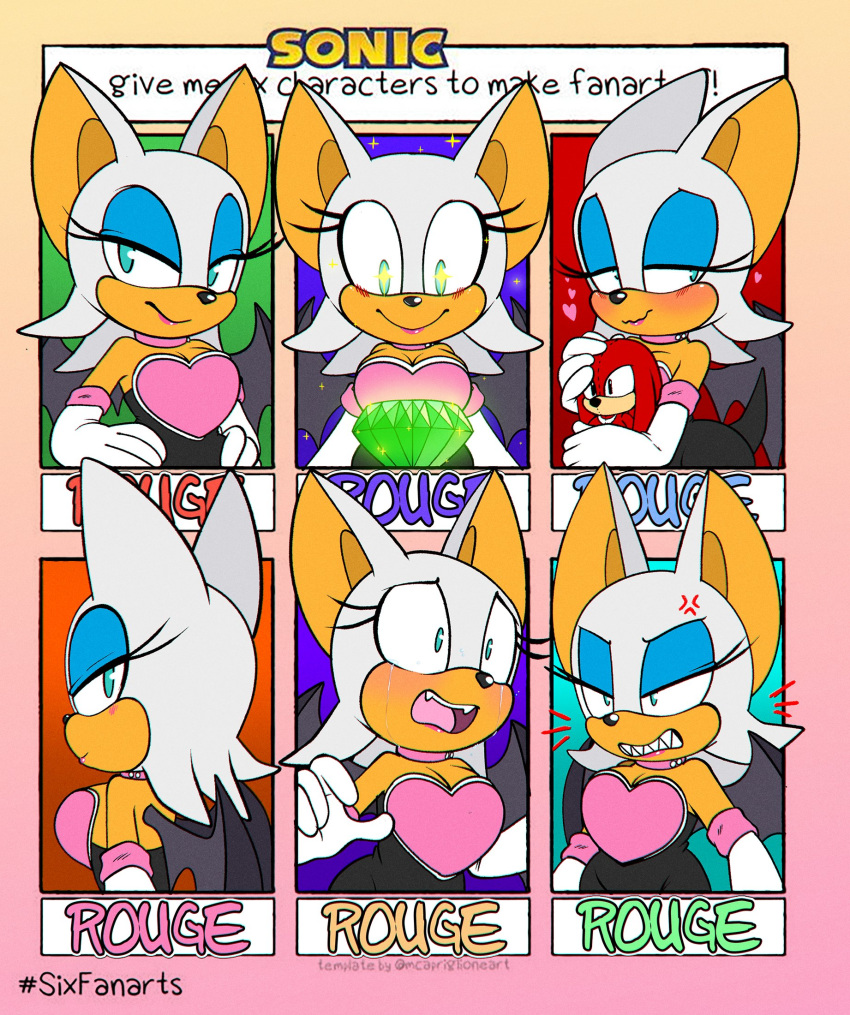 angry anthro auntymoira bat big_breasts blush bodily_fluids breasts cleavage clothed clothing crying echidna emerald_(disambiguation) female heart_symbol hi_res knuckles_the_echidna mammal monotreme rouge_the_bat sega solo sonic_the_hedgehog_(series) tears