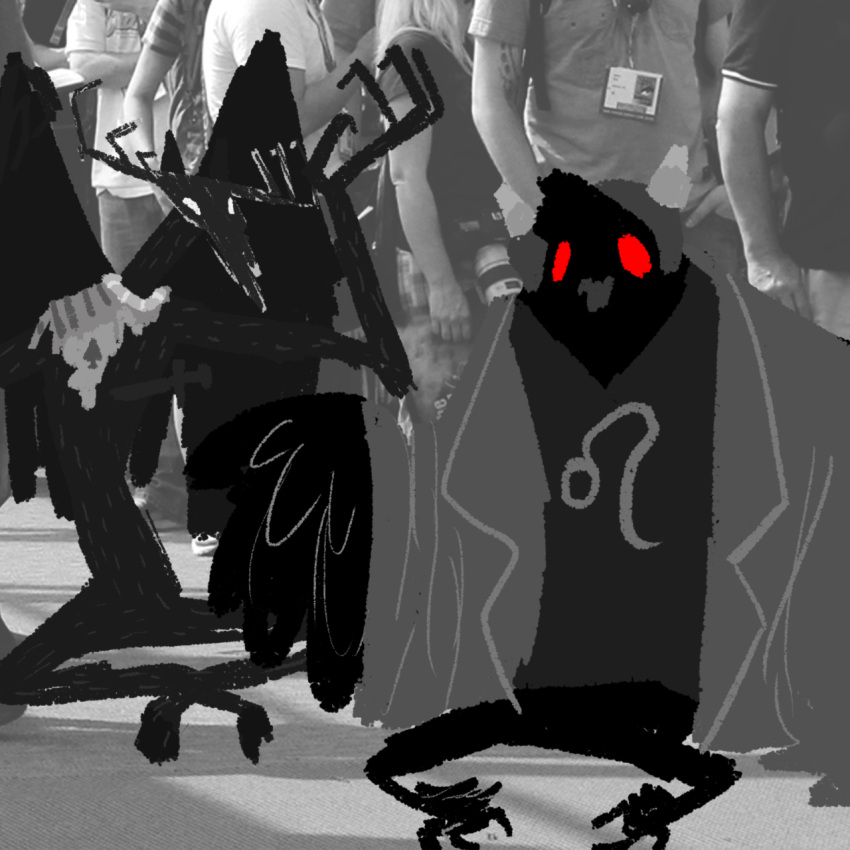 2015 american_mythology black_body black_fur clothing fur hi_res homestuck horn indigenous_north_american_mythology long_finger long_toes monochrome mothman mothmandaily ms_paint_adventures mythology north_american_mythology open_mouth red_sclera shirt t-shirt topwear wendigo