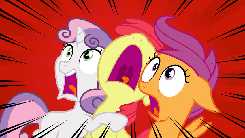 2015 absurd_res apple_bloom_(mlp) earth_pony equid equine feathered_wings feathers female feral friendship_is_magic group hasbro hi_res horn horse mammal masemj my_little_pony mythological_creature mythological_equine mythology pegasus pony scootaloo_(mlp) sweetie_belle_(mlp) unicorn wings