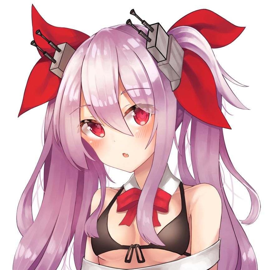 :o absurdres azur_lane bow breasts collar commentary_request female grey_hair hair_between_eyes hair_ornament hairbow highres kimchanil long_hair looking_at_viewer oerba_yun_fang open_mouth red_eyes small_breasts solo twintails vampire_(azur_lane) white_background