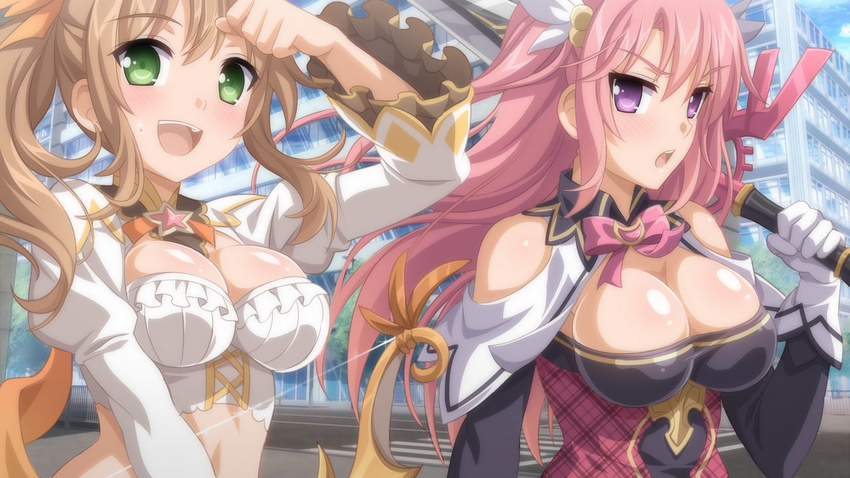 blonde_hair green_eyes pink_hair purple_eyes sakura_angels wanaca